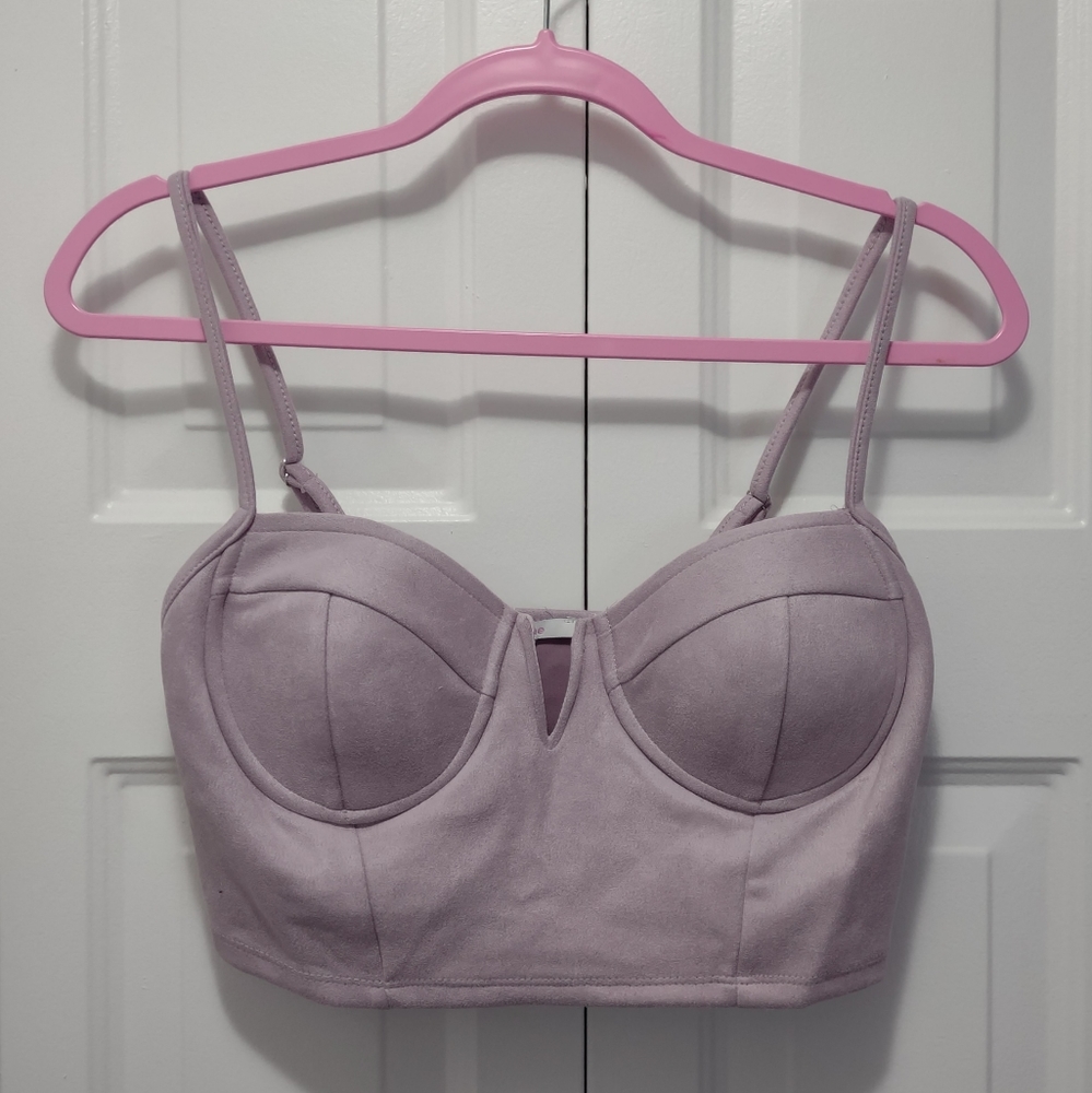 Lavender Faux Suede Bustier Cropped Top Medium New